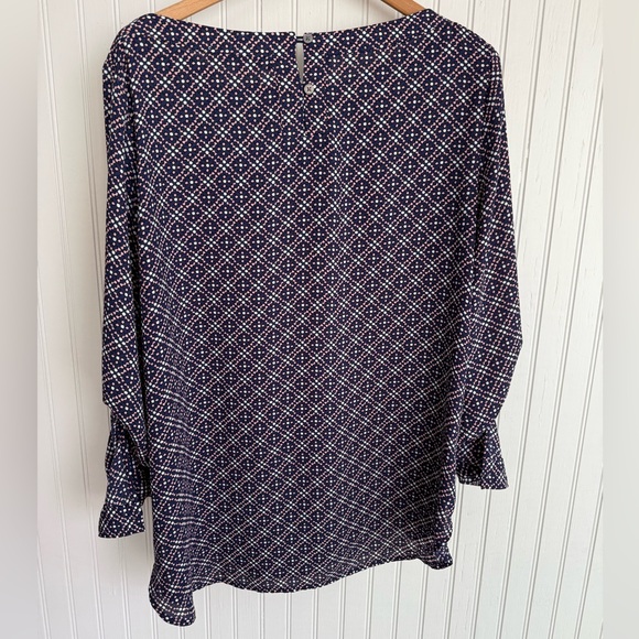LOFT Blue and Pink Diamond-Grid Long Sleeve Blouse Size M - Picture 5 of 5